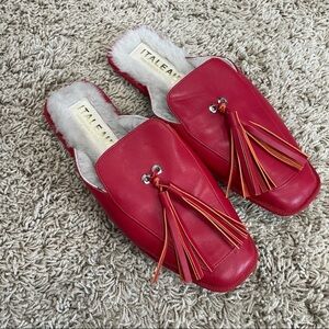 Italeau Fur Lined Tassel Accent Mule Size 38 1/2